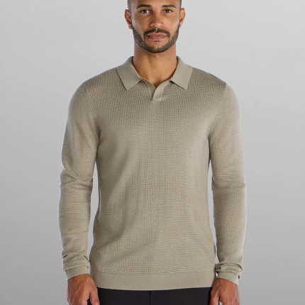 Textured Knit Long Sleeve Polo