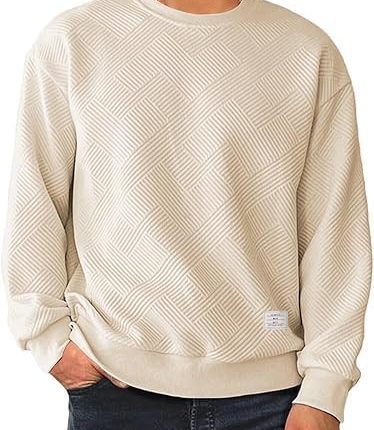 Men Men's Crewneck Sweatshirts Soild Color Geometric Texture Long Sleeve Casual Pullover Shirt