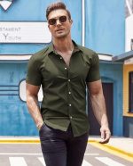 Men's Muscle Fit Dress Shirts Wrinkle-Free Short Sleeve Casual Button Down Shirt - Image 3