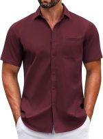 Mens Short Sleeve Casual Button Down Shirts Summer Untucked Dress Shirts with Pocket