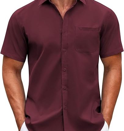Mens Short Sleeve Casual Button Down Shirts Summer Untucked Dress Shirts with Pocket