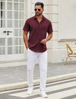 Mens Short Sleeve Casual Button Down Shirts Summer Untucked Dress Shirts with Pocket - Image 3