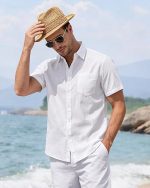 Men's Linen Short Sleeve Shirts Cotton Casual Lightweight Button Down Shirt Beach Vacation Summer Tops with Pocket - Image 3