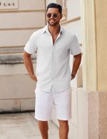 Men's Button Down Short Sleeve Shirt Casual Cotton Summer Beach Linen Wedding Shirts with Pocket - Image 2