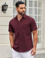 Mens Short Sleeve Casual Button Down Shirts Summer Untucked Dress Shirts with Pocket - Image 2
