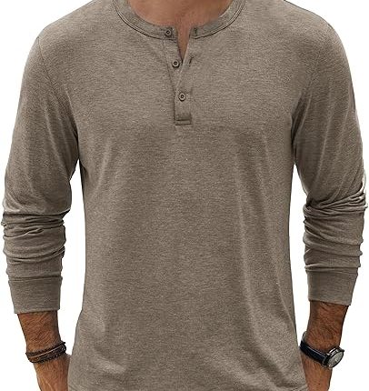 Men's Henley T-Shirt Long Sleeve Casual Lightweight Pullover Shirts Soft Stretch Basic Tees Fall Tops