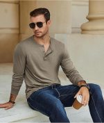 Men's Henley T-Shirt Long Sleeve Casual Lightweight Pullover Shirts Soft Stretch Basic Tees Fall Tops - Image 3