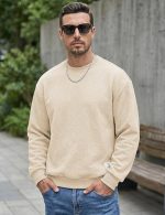 Men Men's Crewneck Sweatshirts Soild Color Geometric Texture Long Sleeve Casual Pullover Shirt - Image 3