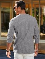 Men's Long Sleeve Shirts Casual Crewneck Pullover T-Shirt Stretch Textured Knit Tee with Pocket - Image 3
