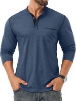Men's Henley Shirts Long Sleeve Button T-Shirt Casual Stylish Cotton Pullover Shirt with Pocket - Image 2