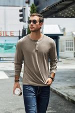 Men's Henley T-Shirt Long Sleeve Casual Lightweight Pullover Shirts Soft Stretch Basic Tees Fall Tops - Image 2