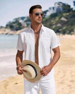 Men's Linen Short Sleeve Shirts Cotton Casual Lightweight Button Down Shirt Beach Vacation Summer Tops with Pocket - Image 2