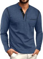 Men's Henley Shirts Long Sleeve Button T-Shirt Casual Stylish Cotton Pullover Shirt with Pocket - Image 3