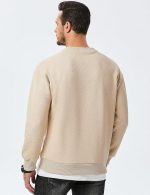 Men Men's Crewneck Sweatshirts Soild Color Geometric Texture Long Sleeve Casual Pullover Shirt - Image 2