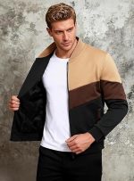 Mens Lightweight Jacket Casual Bomber Jacket Color Block Varsity Coat - Image 3