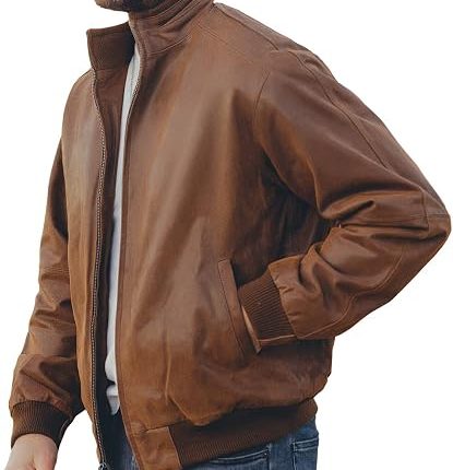 Men's Real Leather Bomber Casual Jacket
