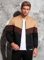 Mens Lightweight Jacket Casual Bomber Jacket Color Block Varsity Coat - Image 2