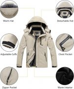 Men's Waterproof Winter Coat Fleece Lining Ski Jacket Warm Raincoat with Detachable Hooded - Image 2