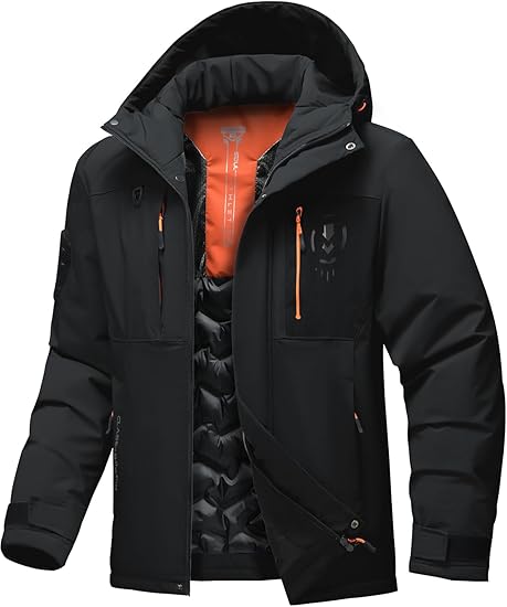 61hefV5zxHL._AC_SY550_ Men's Thermal Waterproof Windproof Jacket Hooded Insulated, Lightweight Winter Snow Coat with Multiple Pockets - Image 1