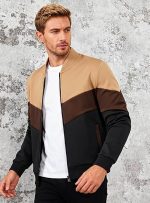Mens Lightweight Jacket Casual Bomber Jacket Color Block Varsity Coat - Image 4