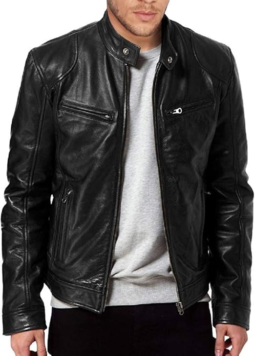 61rMnOJBbnL._AC_SX522_ Men's SWORD Genuine Lambskin Leather Biker Jacket - Image 1