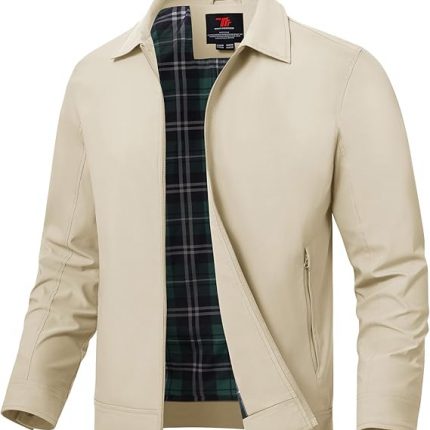 Mens Lightweight Jackets Light Windbreaker Full Zip Casual Work Jacket Golf Business Fall Track Coat with Pockets