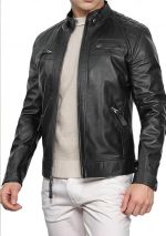 Men's Black Genuine Lambskin Leather Biker Jacket VINTAGE REAL MOTORCYCLE JACKETS FOR MEN