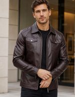 Leather Jacket Men Faux Leather Moto Biker Coat Outwear Windproof - Image 4