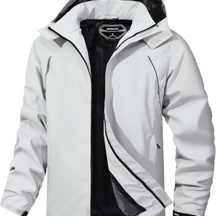 Men's Waterproof Raincoat Windbreaker Lightweight Rain Jacket with Detachable Hood
