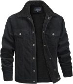 Men's Corduroy Fleece Cargo Jacket Winter Snap Button Lapel Sherpa Lined Trucker Cowboy Coat with 5 Pockets