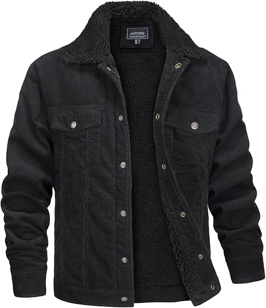 71GGx+fxWQL._AC_SX522_ Men's Corduroy Fleece Cargo Jacket Winter Snap Button Lapel Sherpa Lined Trucker Cowboy Coat with 5 Pockets - Image 1