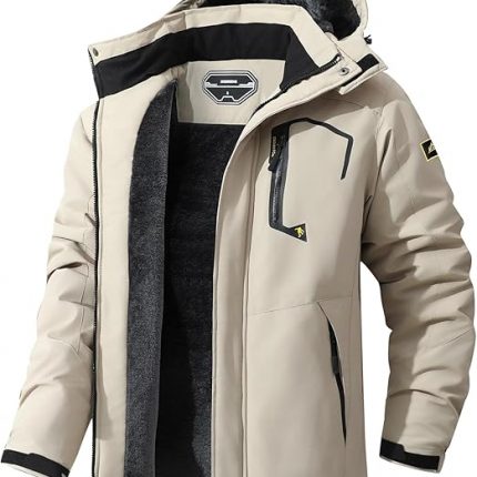 Men's Waterproof Winter Coat Fleece Lining Ski Jacket Warm Raincoat with Detachable Hooded