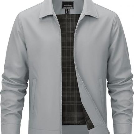 Men's Lightweight Jackets Full Zip Laydown Collar Windbreaker Jacket Casual Golf Light Coat with Pockets