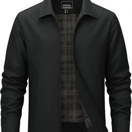 Men's Lightweight Jackets Full Zip Laydown Collar Windbreaker Jacket Casual Golf Light Coat with Pockets