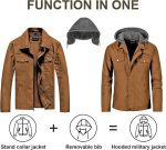 Men's Canvas Cotton Military Casual Field Jacket Outerwear With Removable Hood - Image 3