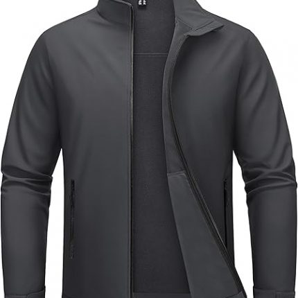 Men's Fleece Lined Softshell Jacket Lightweight Waterproof Windbreaker Zip Up Winter Rain Coat Tactical Hiking