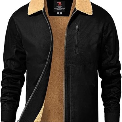 Men's Winter Jacket Thick Sherpa Fleece Lined Cotton Full Zip Warm Cargo Zipper Pockets Trucker Work Thermal