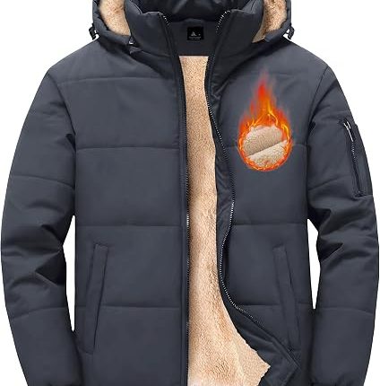 Men's Winter Jackets Waterproof Windproof Sherpa Lined Insulated Hooded Puffer Jacket Padded Coats