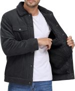 Men's Corduroy Fleece Cargo Jacket Winter Snap Button Lapel Sherpa Lined Trucker Cowboy Coat with 5 Pockets - Image 3