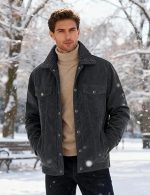 Men's Corduroy Fleece Cargo Jacket Winter Snap Button Lapel Sherpa Lined Trucker Cowboy Coat with 5 Pockets - Image 4