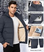 Men's Winter Jackets Waterproof Windproof Sherpa Lined Insulated Hooded Puffer Jacket Padded Coats - Image 2