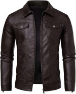 Leather Jacket Men Faux Leather Moto Biker Coat Outwear Windproof