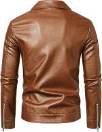 Leather Jacket Men Faux Leather Moto Biker Coat Outwear Windproof - Image 3