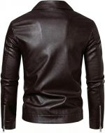 Leather Jacket Men Faux Leather Moto Biker Coat Outwear Windproof - Image 2