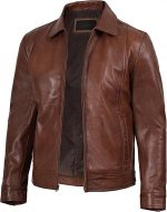Decrum Vintage Style Mens Leather Jacket - Real Lambskin Classic Shirt Collar Leather Jackets for Men