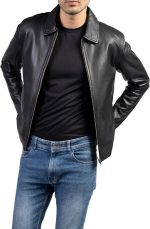 Jild Polo Collar Premium Leather Jacket Men - Old School Classic Style Everyday Wear Real Lambskin Mens Leather Jacket