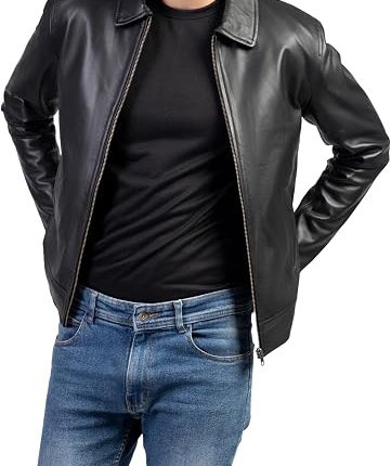 Jild Polo Collar Premium Leather Jacket Men - Old School Classic Style Everyday Wear Real Lambskin Mens Leather Jacket