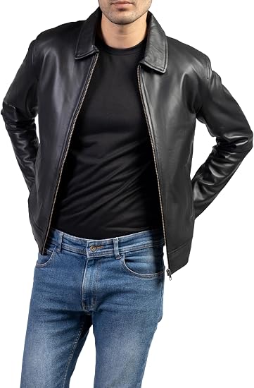 81a6FZXl6FL._AC_SY550_ Jild Polo Collar Premium Leather Jacket Men - Old School Classic Style Everyday Wear Real Lambskin Mens Leather Jacket - Image 1