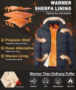 Men's Winter Jackets Waterproof Windproof Sherpa Lined Insulated Hooded Puffer Jacket Padded Coats - Image 4