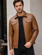 Leather Jacket Men Faux Leather Moto Biker Coat Outwear Windproof - Image 4